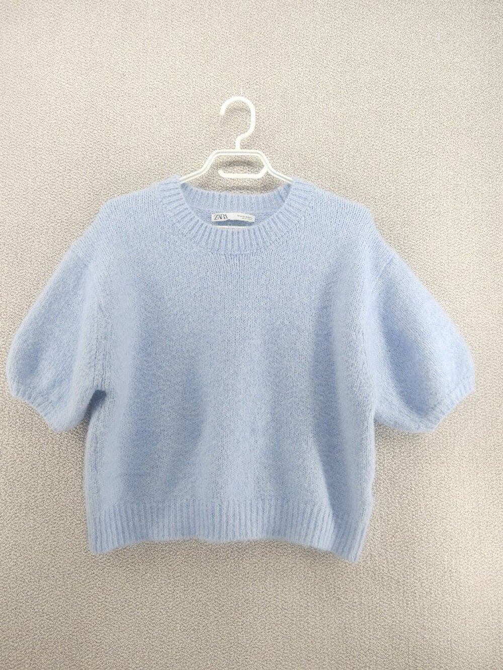 Zara Boxy Cropped Sweater — Powder Blue, Puff Sleeves, Size M - Picture 1 of 6